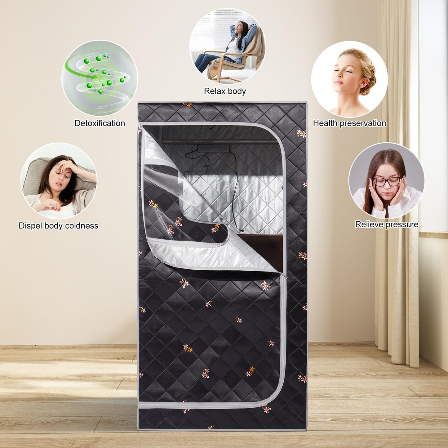 Smartmak Portable Far Infrared Sauna, Full Size Indoor Sauna Tent, Personal Infrared Sauna Spa for Home, with Heated Footpad and Reinforced Chair (Gray, 33.88" x 33.88" x 66.59")