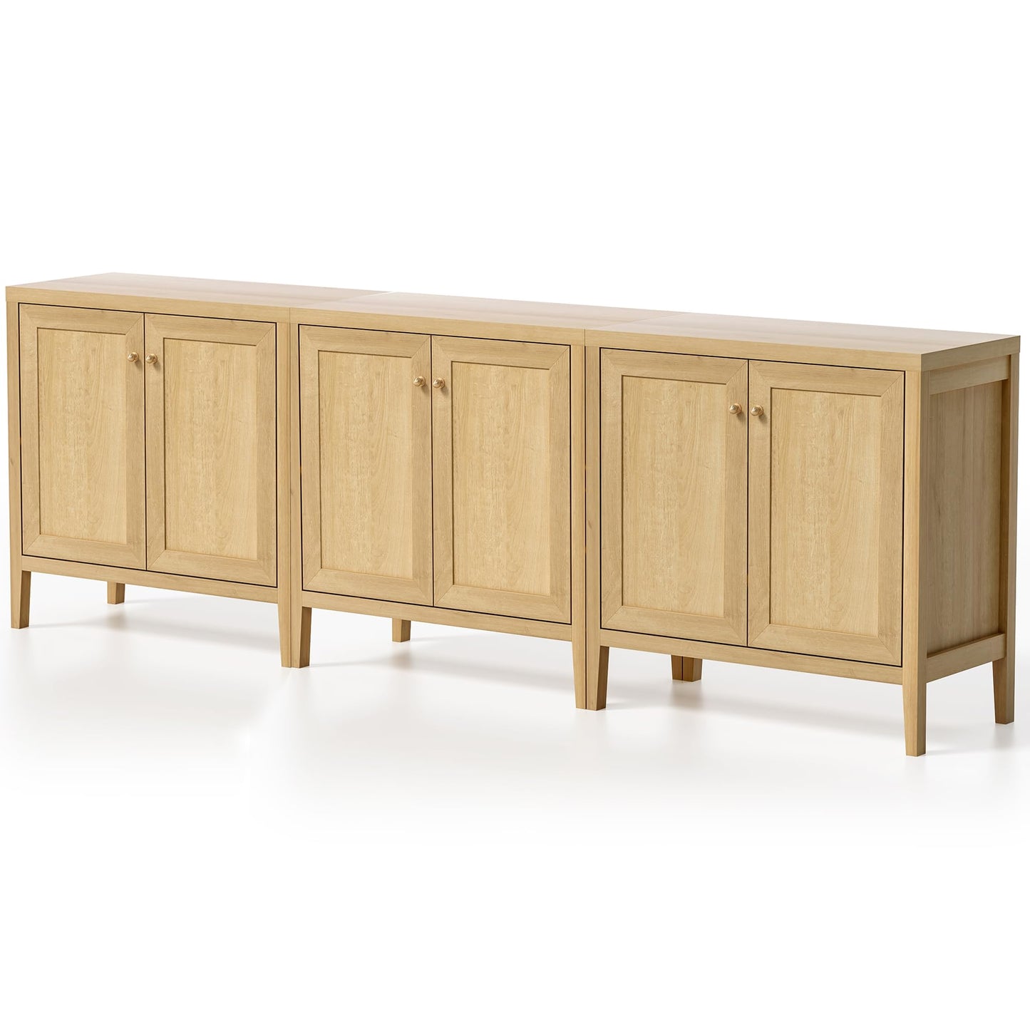 EYYTHUNG Sideboard Buffet Cabinets Set of 3 with Adjusable Shelves, Farmhouse Storage Cabinet, Credenza, Accent Cabinet, Kitchen Coffee Bar Console Table for Living Dining Room, Natural Oak