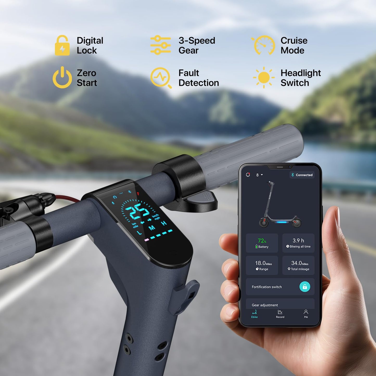 MEGAWHEELS Electric Scooter,Electric Scooter Adults Long Range 31 Miles,500W Motor,10in Pneumatic Tires,E Scooter with Smart APP Control for Commuting, Outdoor, Short Travel UL2272