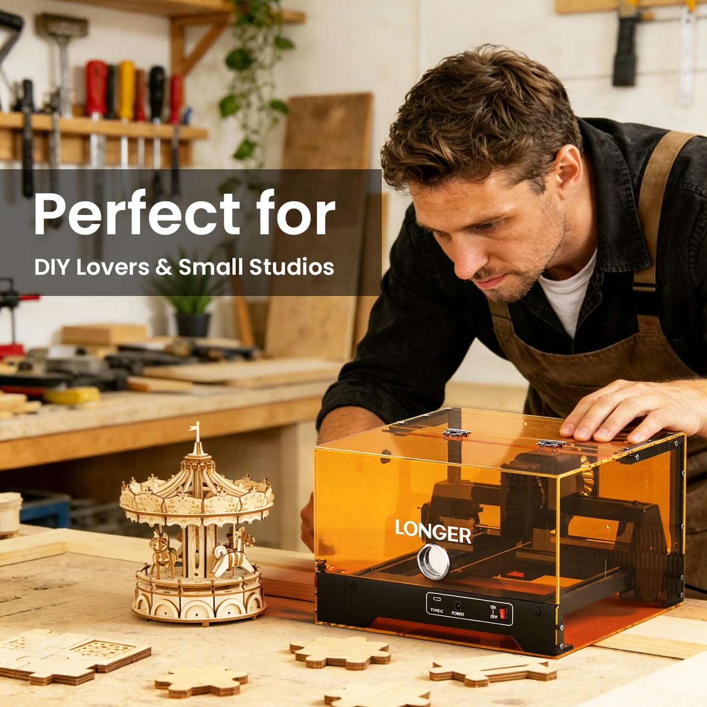LONGER Laser Engraver Machine, 5.5W High Precision Laser Engraver, 12000mm/min Fast Engraving Speed, 0.01mm Accuracy, 130×125mm Engraving Area, Wide Application for Wood, Paper, Acrylic, Leather