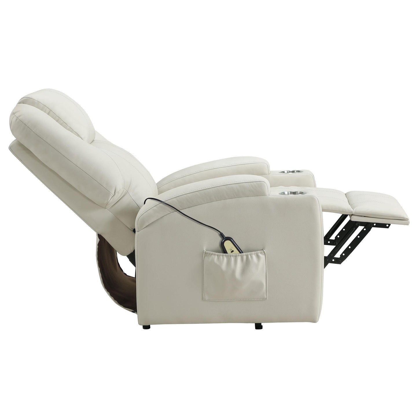 Coaster Home Furnishings - Armstrong - Wood - Power Lift Massage Recliner with Channel Tufting, Wired Remote, Cup Holders and Side Storage Pockets - Living Room - Ivory - 609477P