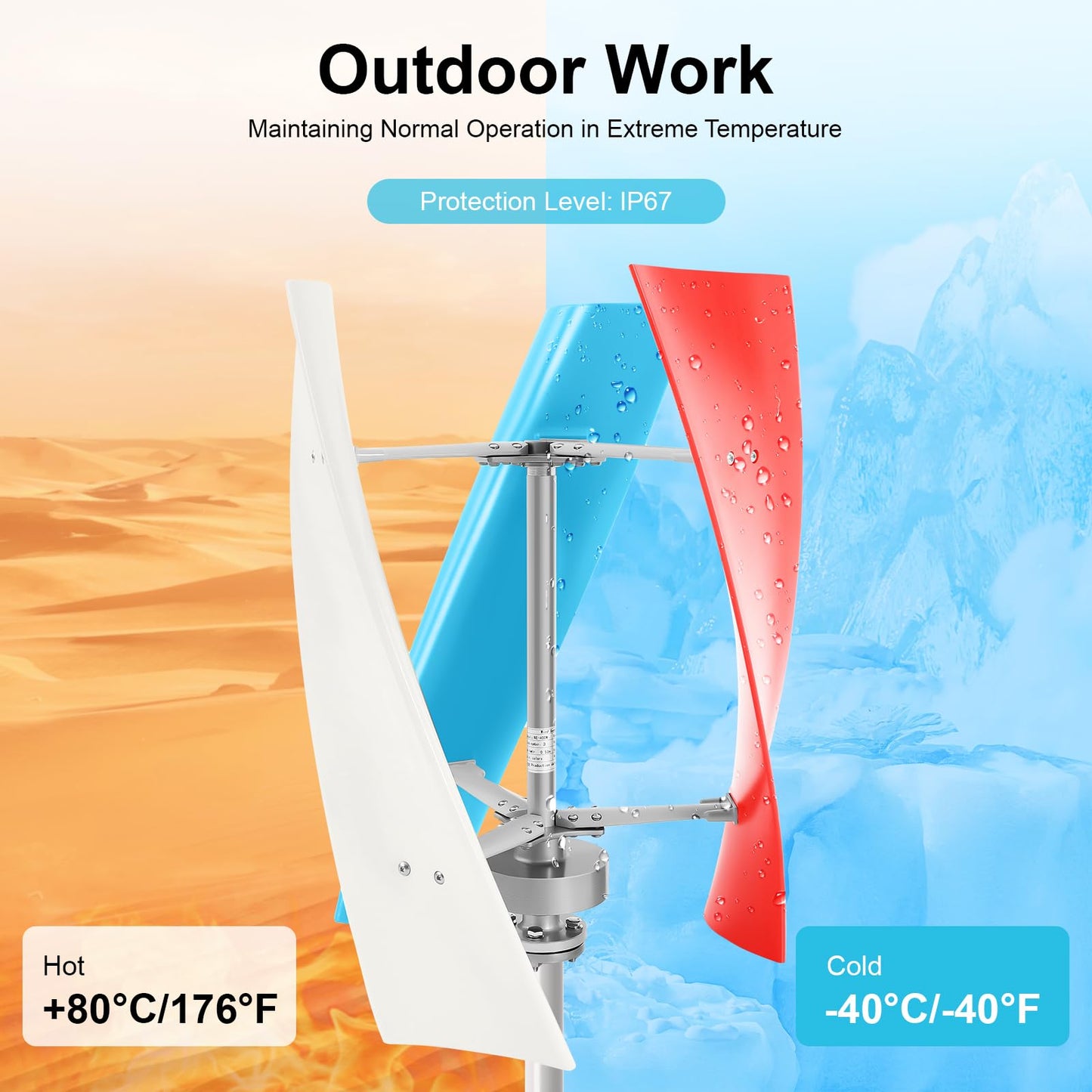 BANEBONE 400W Vertical Wind Turbine Generator, 24V, 3-Blade Kit with Controller, IP67 Waterproof, 30dB Low Noise, Blue/White/Red, for Home, Marine, RV & Off-Grid