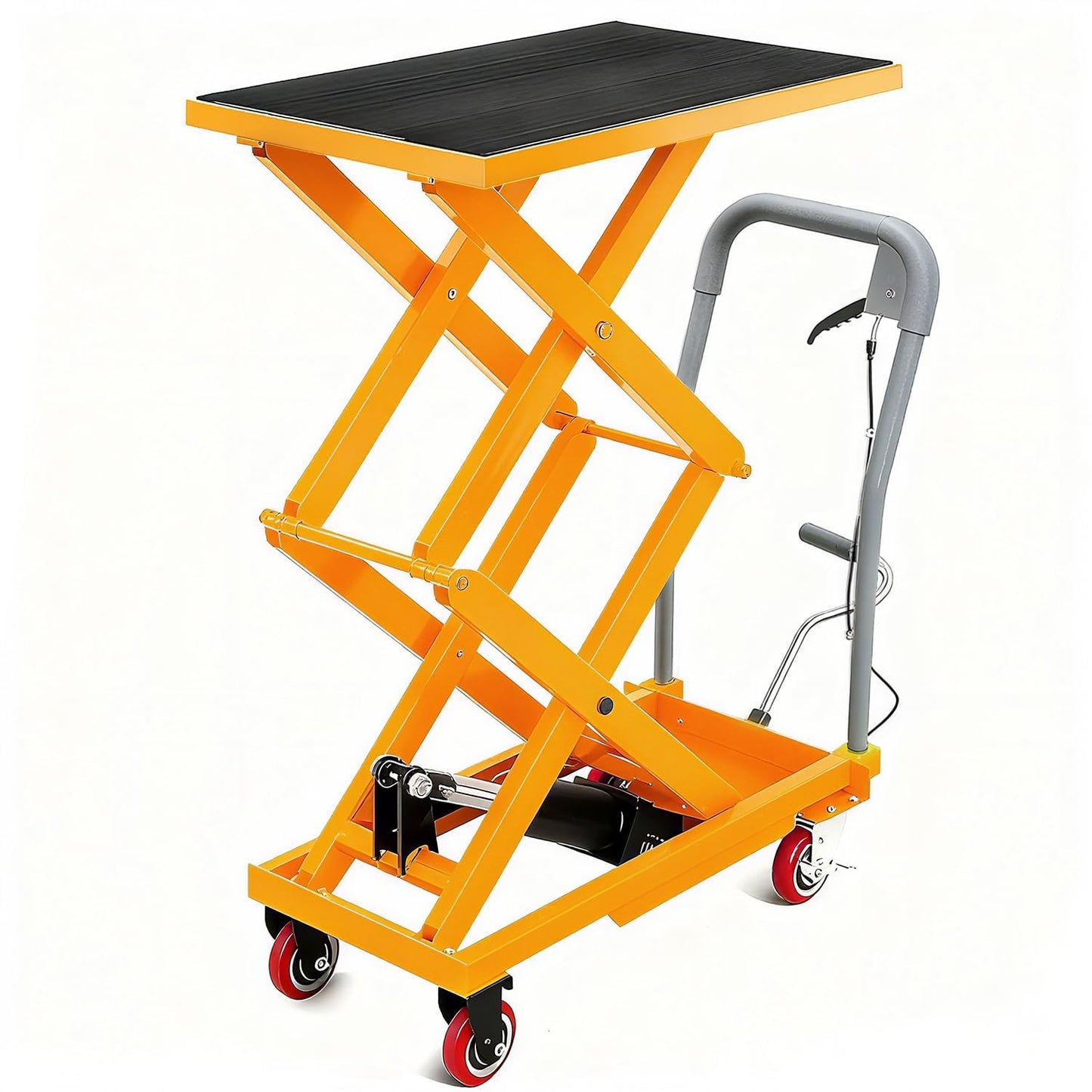 Hydraulic Lift Table Cart, 330lbs Capacity 50" Lifting Height, Double Scissor Lift Table with Non-Slip Pad for Material Handling & Transportation (Yellow, 330LBS-Double Scissor)