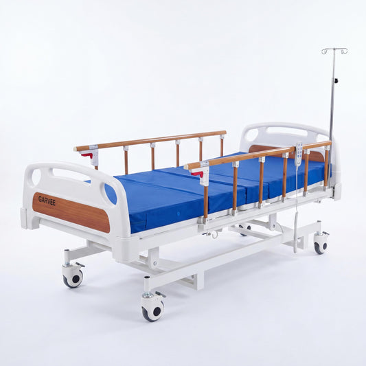 SierraSquad Electric Home Care Bed, 3-Function Adjustable Hospital Bed with Handheld Controller, 4" Foam Mattress, 5" Locking Casters, 400 Lbs Capacity for Home Hospital Clinic