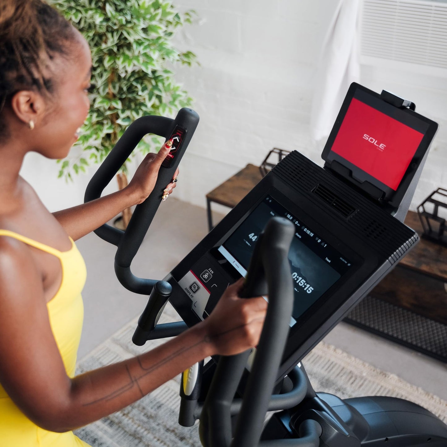 Elliptical Exercise Machine by Sole Fitness, Home Workout Equipment for Cardio, Running, and Walking, Adjustable Stride Length, 13.3" Touch Screen, Bluetooth, and Tablet Holder (Sole E95S)