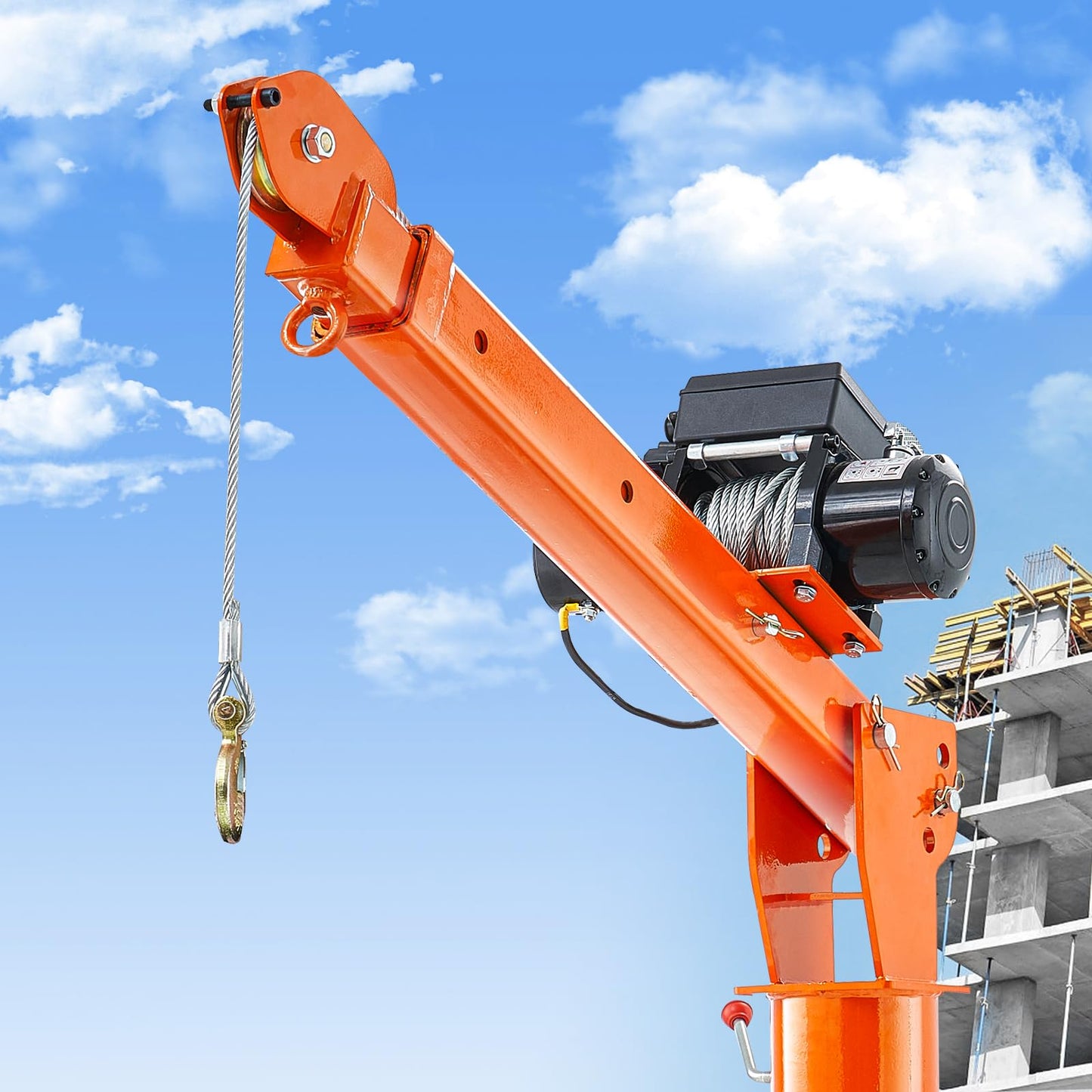 VEVOR 2200 lbs Electric Pickup Truck Crane with Electric Winch 6000 lbs 12V, Folding Truck-Mounted Bed Crane, Steel Pickup Truck Jib Crane Hoist 360° Swivel for Lifting Goods in Construction, Factory