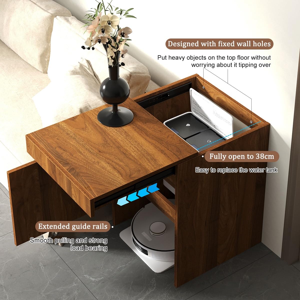 Nordivo Robot Vacuum Stand Cabinet,Storage Cabinet with Doors for Robot Vacuum Cleaner,End Side Table for Home Office,Wood Freestanding Rack for Living Room Home Office Kitchen(White)