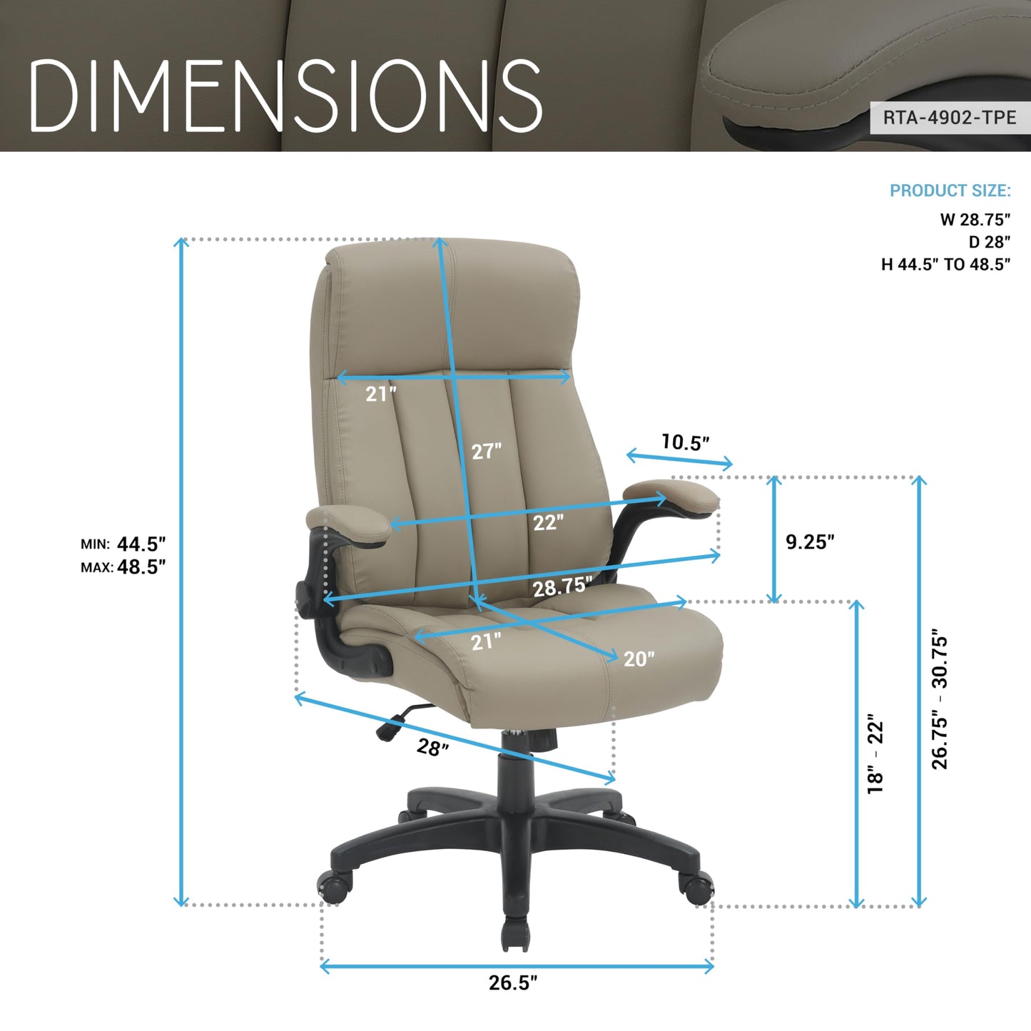 Ergonomic Faux Leather Office Chair, High Back Padded Executive Desk Chair with Flip-Up Armrests, Adjustable Height, Tilt Control, and Smooth-Rolling Wheels for Home and Office Desk, Taupe