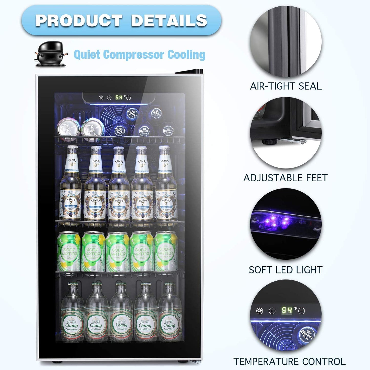 Antarctic Star Beverage Refrigerator Cooler -120 Can Mini Fridge Glass Door for Soda Beer or Wine Constant Glass Door Small Drink Dispenser Clear Front for Home, Office Bar 3.2cu.ft