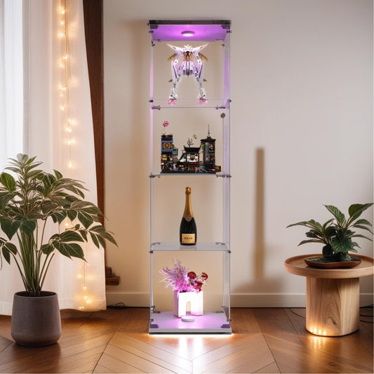 Ball & Cast Display Cabinet with Glass Door and Lock,17”W Lighted Curio Cabinet with Tempered Glass,4-Tier Display Case, Floor Standing Bookshelf for Home,Office,White