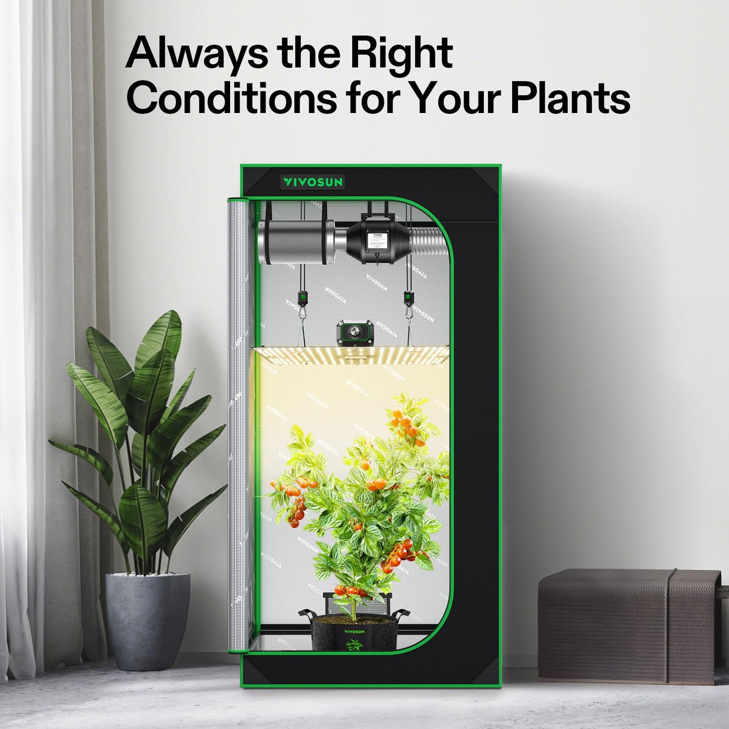 VIVOSUN Grow Tent Kit, 2.7 × 2.7ft Complete Grow System, WiFi-Controlled Grow System with Full Spectrum LED Grow Light, Automatic Ventilation, GrowHub Outlet A22 with Temperature and Humidity Sensor