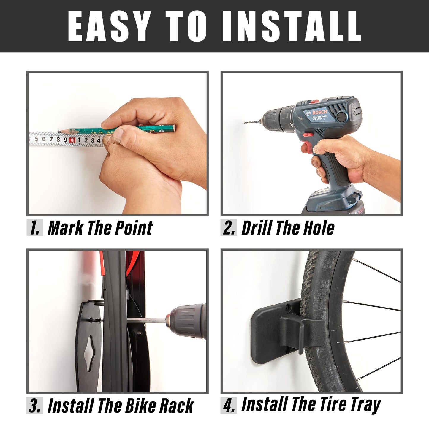 Wallmaster BIKEPAL Swivel Bike Rack, Wall Mounted Vertical Bike Storage Hanger, Space Saving for Home and Garage, 4 Pack