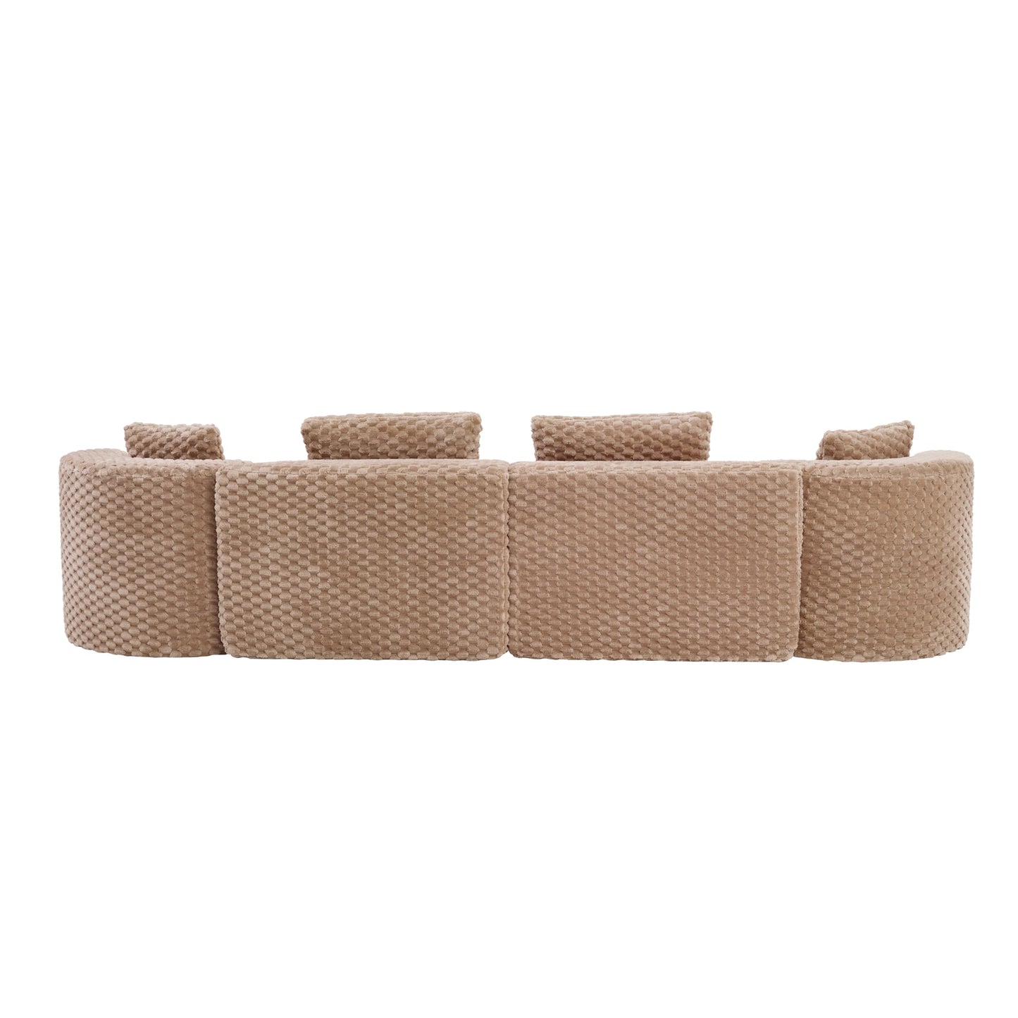 Merax 138" Curved Modular Sectional Sofa Set, Compressed 4 Seat Bubble-Velvet Boneless Sectional Couch Sofa with Deep Seat & Pillow, Comfy Cloud Soft Couches for Living Room, Easy Assembly, Camel