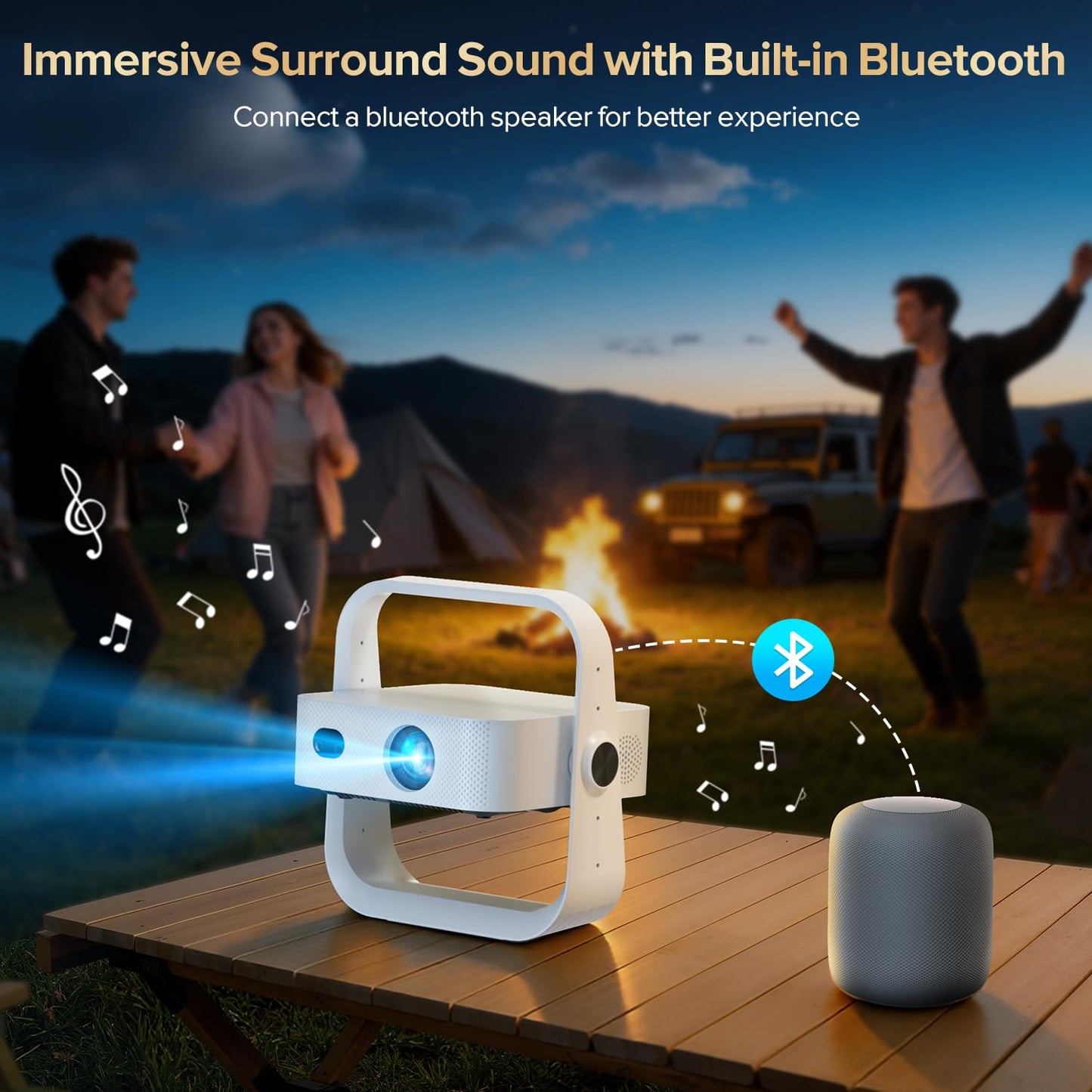 [Official Licensed Google TV] Projector, Smart 4K&1080P Projector with WiFi and Bluetooth, Auto Focus & Keystone, Voice Control Movie Video Projector, Home Projector with 360° Rotating Stand