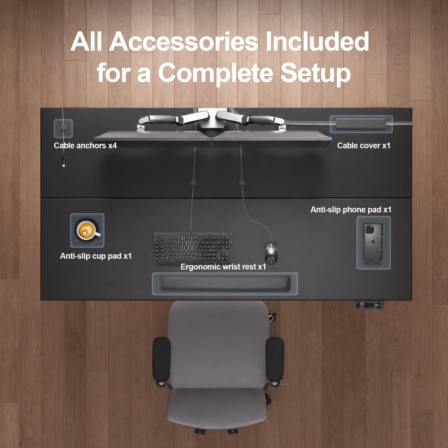 Klobel Electric Standing Desk 55” with 15° Tilting Desktop, Sit Stand Ergonomic Desk for Home Office & Gaming, 4 Motor Adjustable Desk, Memory Presets & Cable Management Black