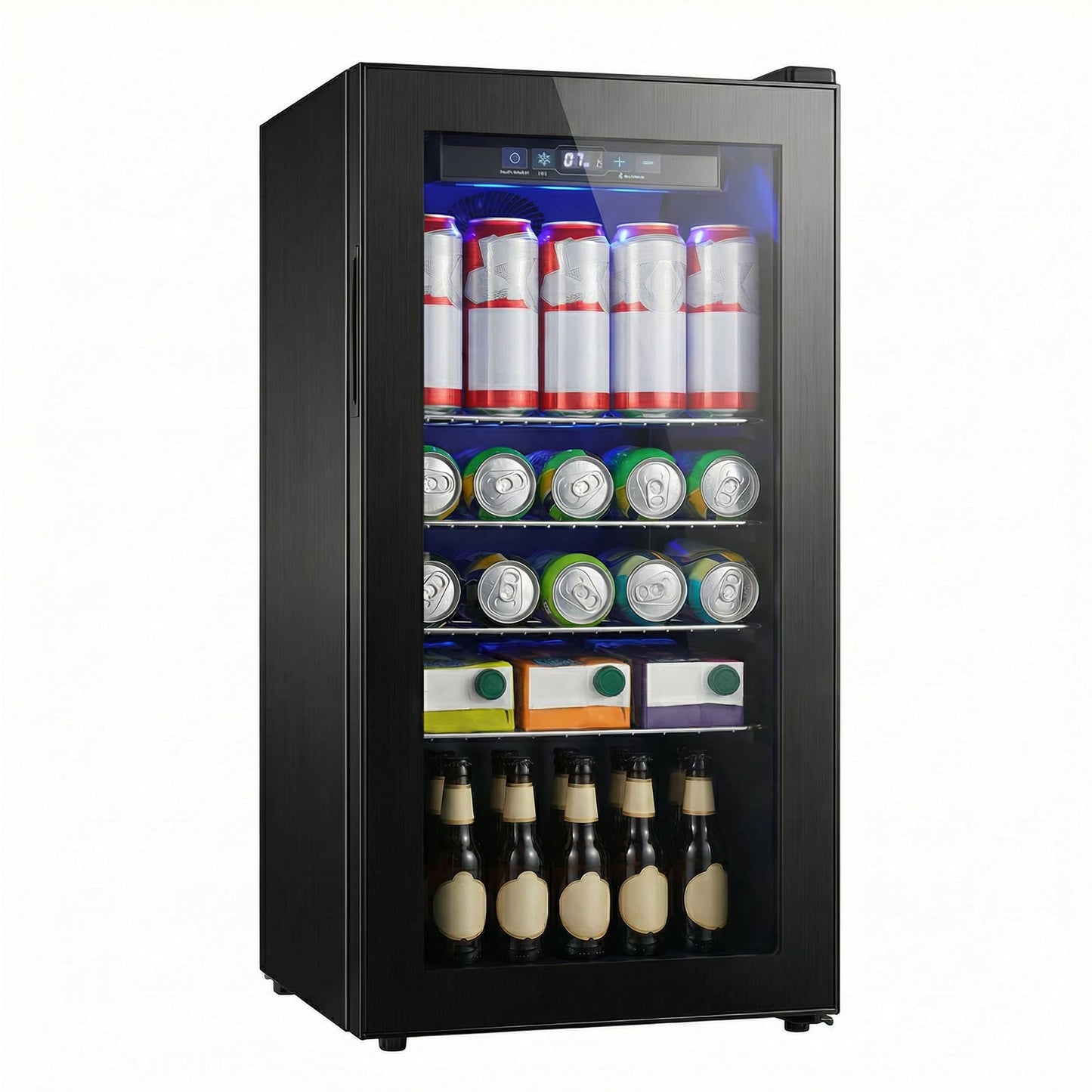 Borcolo Beverage Refrigerator Mini Fridge Beverage Cooler 3.9 Cu. Ft. Drink Fridge Glass Door for Soda, Beer, Wine with LED Light, 150 Slim Can, Temperature Control Compact Mini Bar for Office, Home