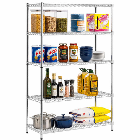 Honey-Can-Do 5-Tier Heavy-Duty Adjustable Shelves, Metal Storage Rack with 800-lb Shelf Capacity, Chrome, 18" W x 42" L x 72" H