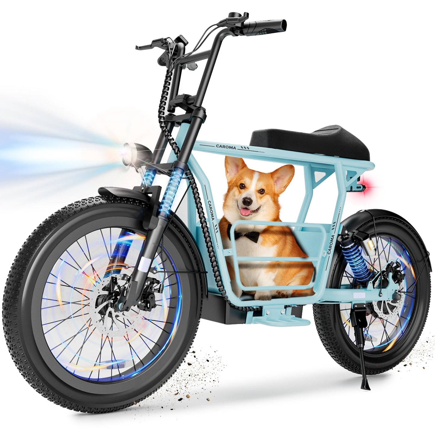 Caroma Electric Scooter for Adults with Seat Peak 1000W, 20" All-Terrain Fat Tire Electric Bike,Dual Shock Absorbing, 25 Miles & 20MPH Top Speed E-Scooter with Basket for Pet&Cargo,Blue