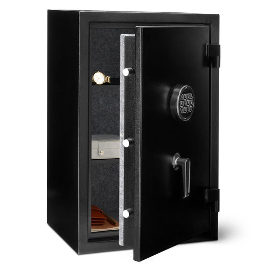 Amazon Basics Fire Resistant Security Safe with Electronic Keypad, Anti-theft Protection for Important Documents and Valuables, 2.1 Cubic Feet, 16.93"W x 13.8"D x 25.98"H, Black
