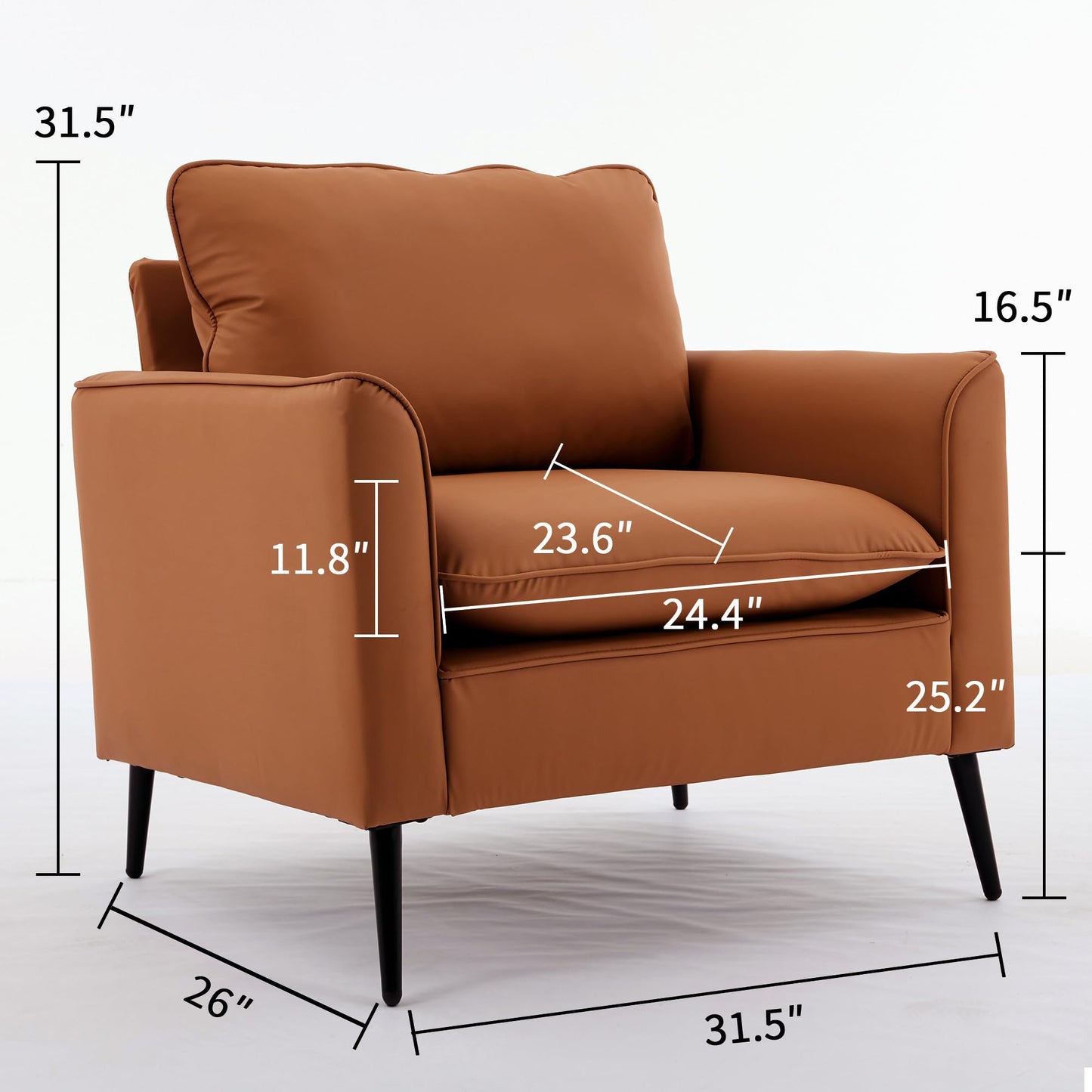 KEIKI Faux Leather Sofa Couch, Living Room Furniture Sectional Sofa Sets of 3 Pcs, Mid Century Modern Decor Sofa Couches, Loveseat & Accent Chair for Small Space, Apartment, Office, Brown