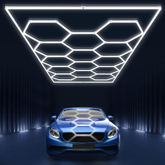 Pomelotree LED Garage Lights, Hexagon Design, 6500K, Aluminum, 14 Grids with Rectangle Frame, Model H5656K14, White