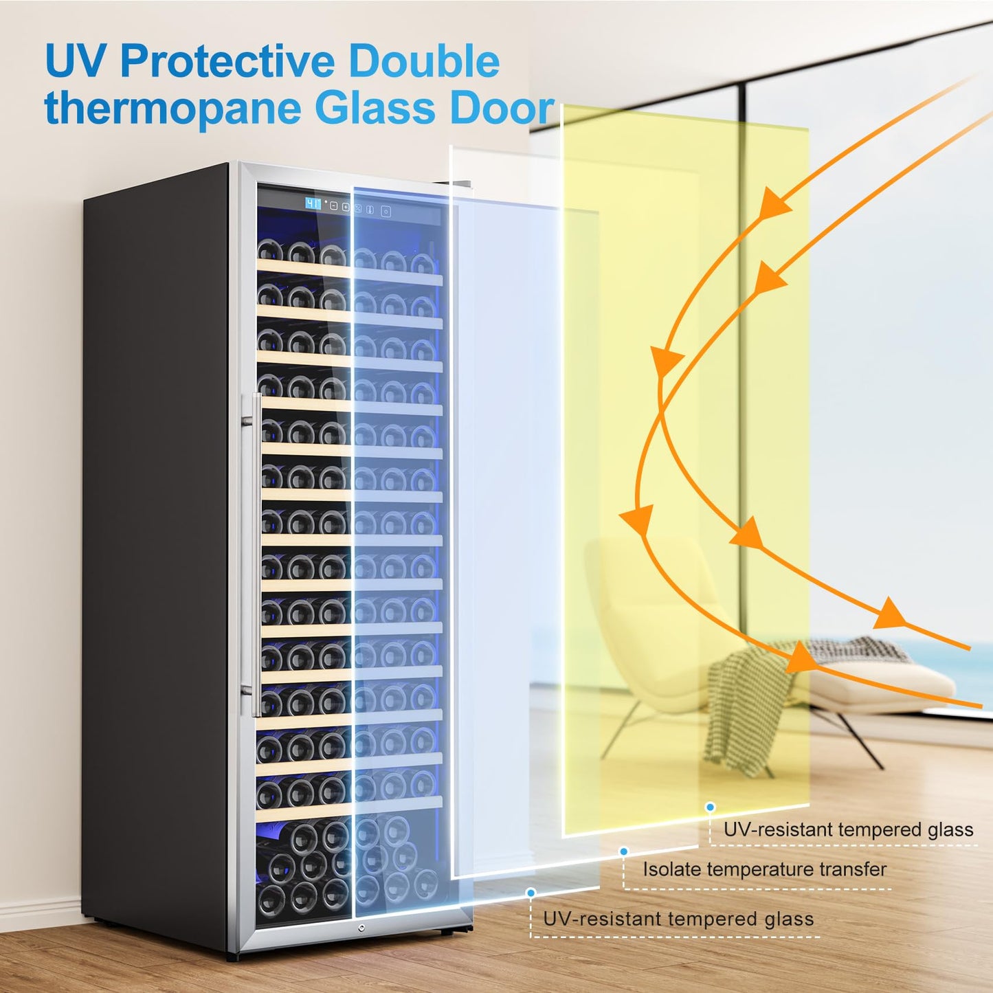 Vushine 158 Bottle Wine Fridge, 24 Inch Wine Cooler Refrigerator Freestanding with Professional Temperature Control System, Suitable for Mixed Bottle Sizes, Low Noise Operation (14.4cu.ft)