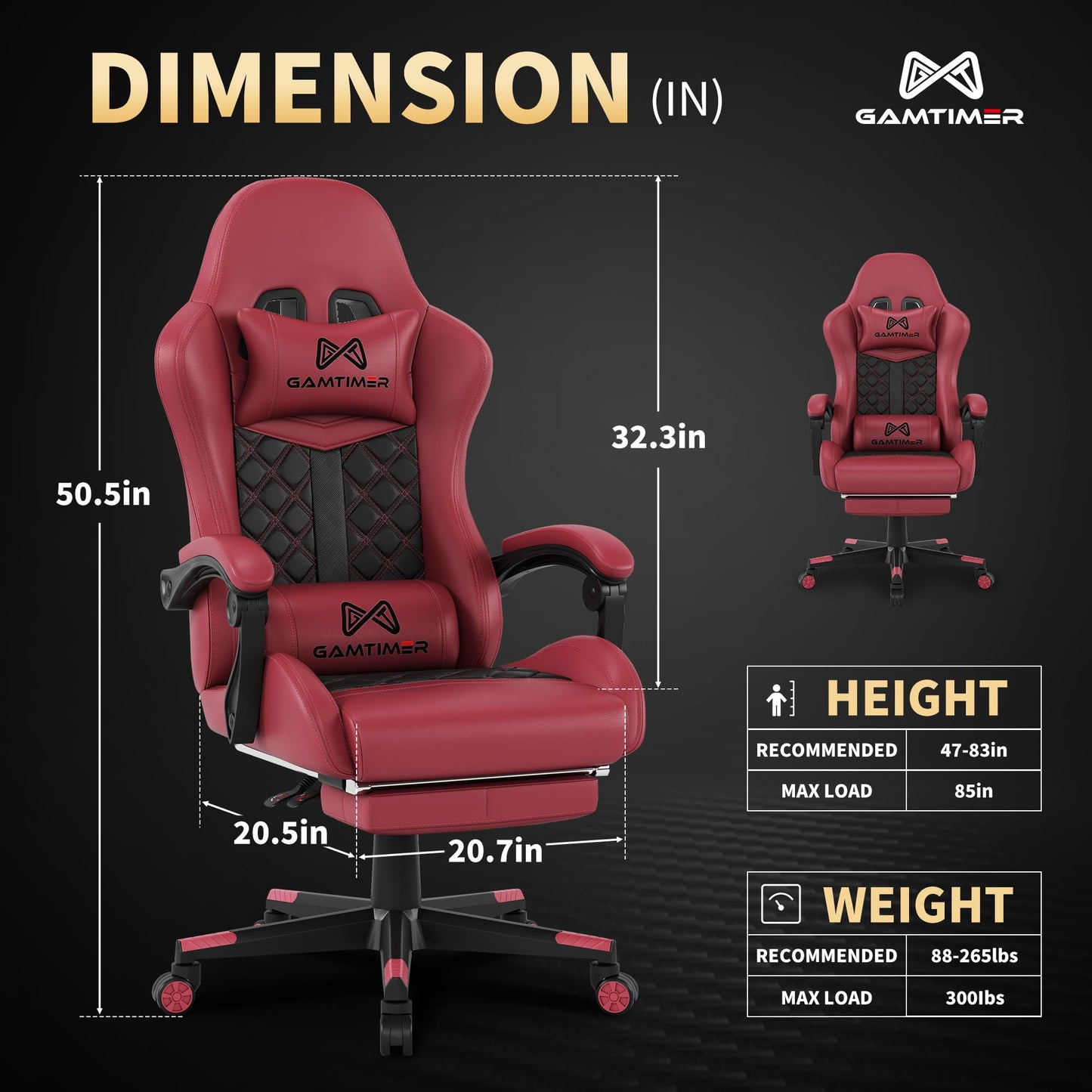 Gaming Chair,Computer Chair with Footrest and Lumbar Support,Breathable PU Leather,4D Lumbar Support and Headrest,360 Degree Swivel Chair with Adjustable Ergonomic Backrest for Adults(RED)