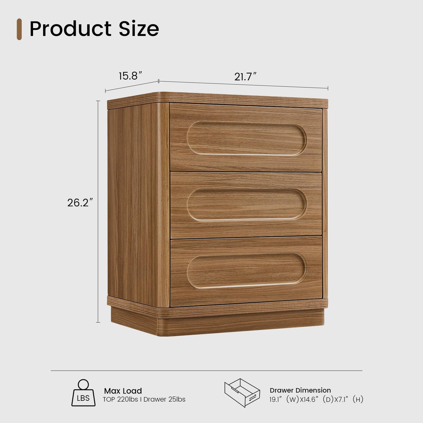 SUCSSRICH Nightstands Set of 2, Brown Nightstand with 3 Drawers