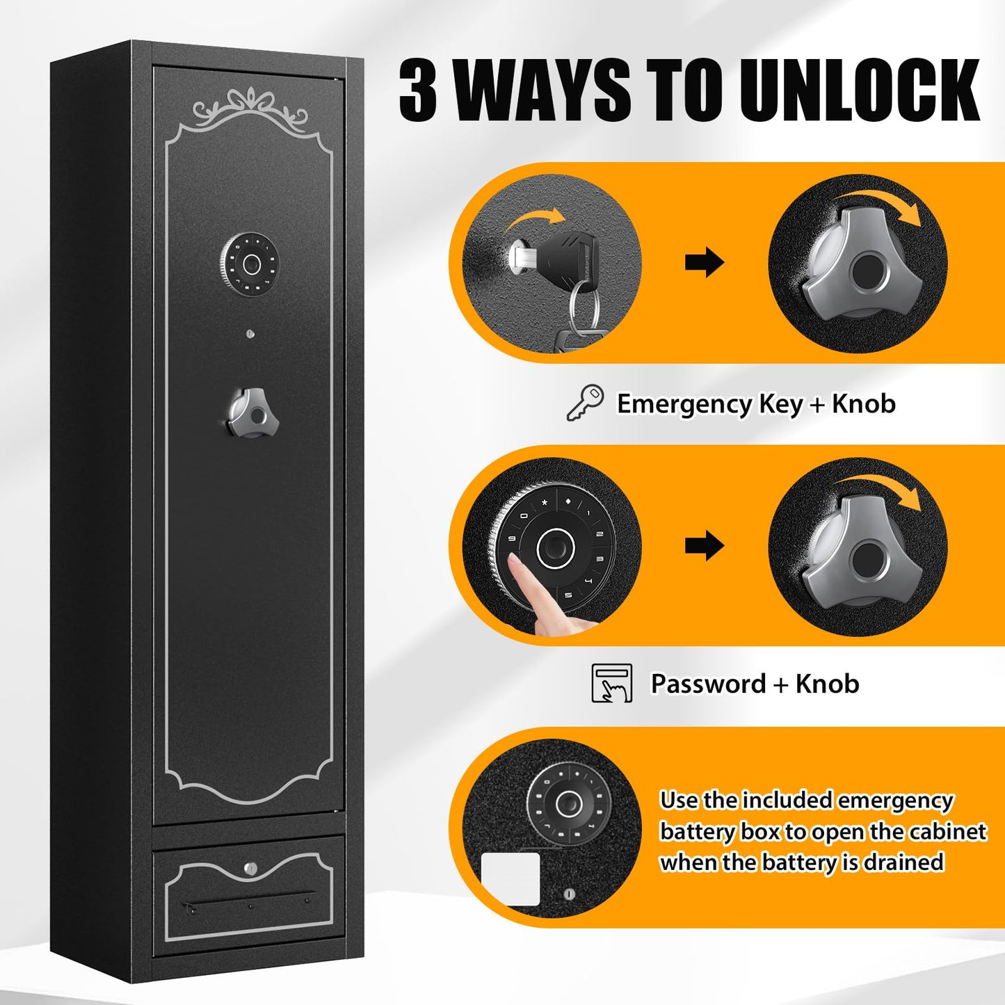 Zevemomo 8 Gun Safes, Rifle Safe Long Gun Safe for Home, Quick & Easy Access Gun Cabinets for Home Rifle and Pistols with LED Light & Drawer, Electronic Lock