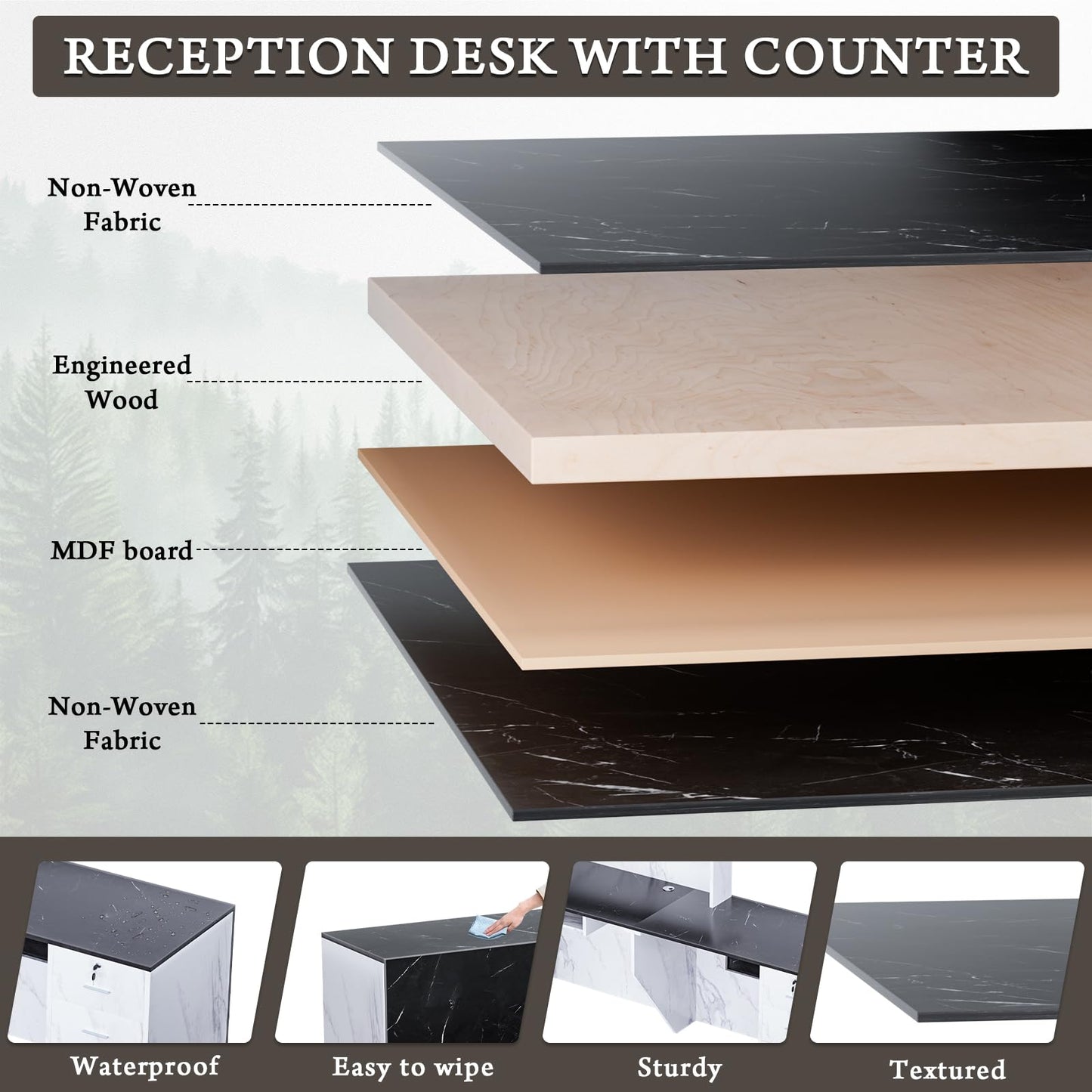 Exsunnyfit Reception Desk with Lockable Drawers, L-Shaped Large Wooden Modern Front Desk Reception Counter with Storage & Keyboard Tray, for Checkout/Lobby/Barber (Black/White Left, 71" L*42W*41H)