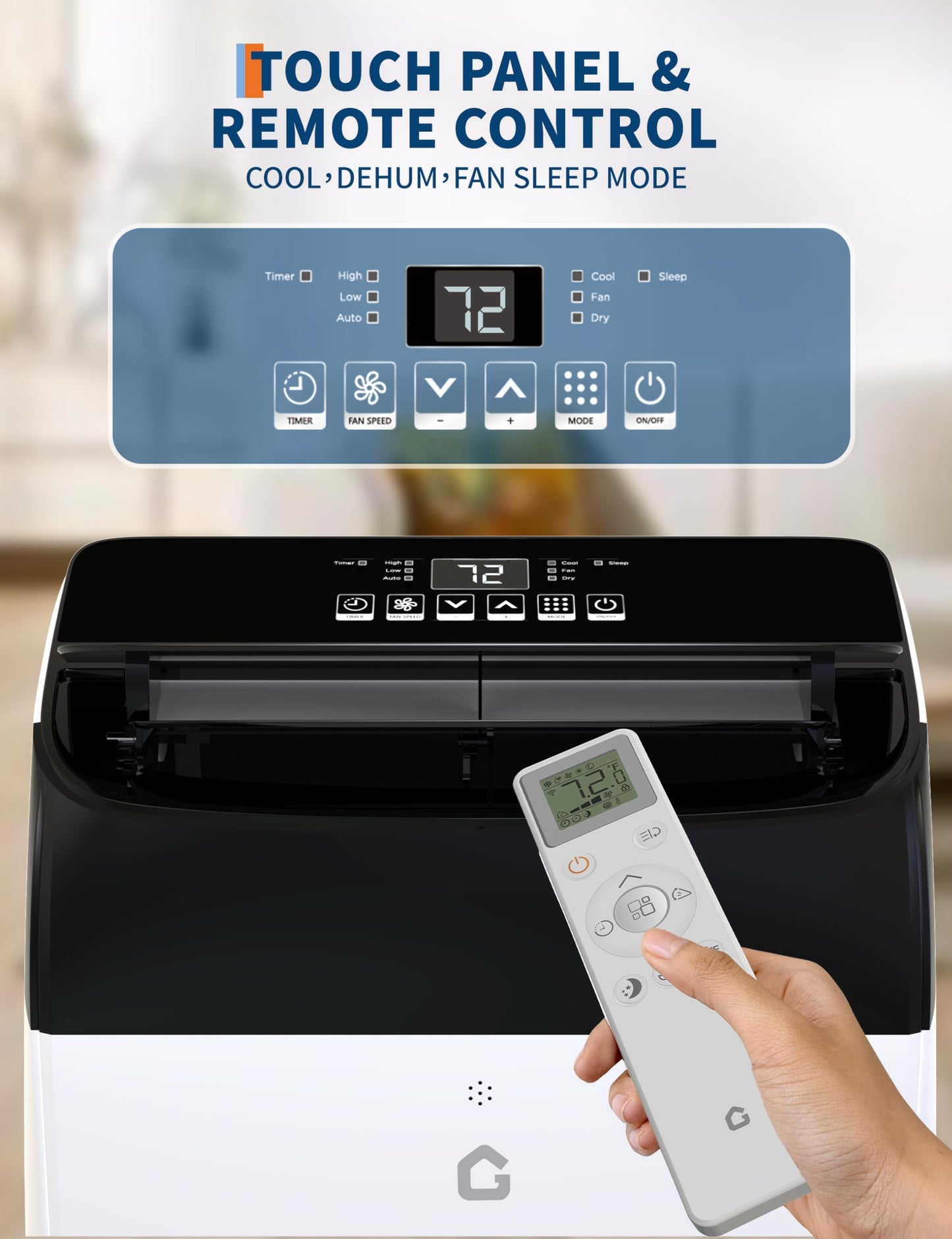 GarveeTech 14,000 BTU Portable Air Conditioner with Dehumidifier & Fan, Quiet Portable AC Units for Rooms, Remote, Timer, Auto Swing, Room Air Conditioner Cools Up to 750 Sq.Ft., Black Top