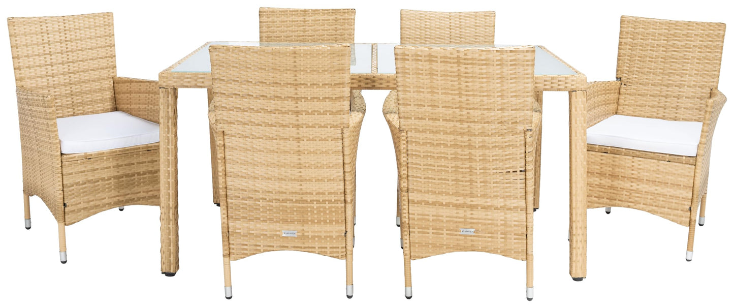 SAFAVIEH Outdoor Collection Jolin Natural/White Cushion Wicker Dining Set