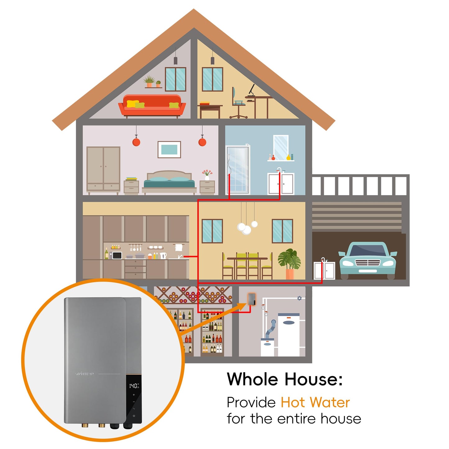 Electric Tankless Water Heater WINTEMP 27kW 240V, Whole House Hot Water Supply, On Demand Instant Endless Water Heater, with LED Temperature Display, WiFi Control, Up to 6.3 GPM, ETL Certified
