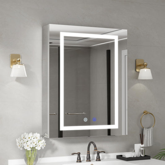 24" x 30" Medicine Cabinet Mirror with Lights, Recessed or Wall Mount LED Bathroom Mirror with Storage - 3 Color Temperature, Stepless Dimming, Defogger, Memory Function, 2 Outlets & 2 USB Ports
