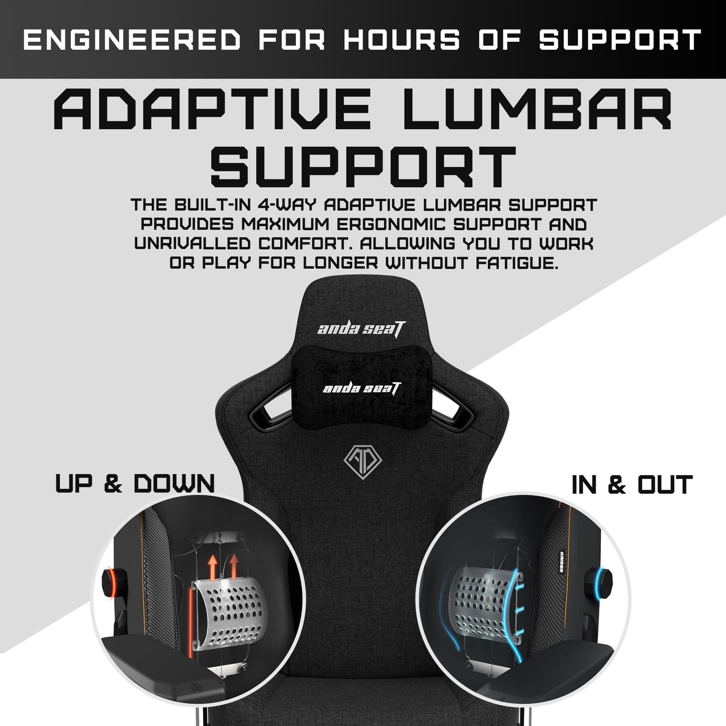 Anda Seat Kaiser 3 Large Gaming Chair for Adults - Ergonomic Black Fabric Gaming Seat with Lumbar Support, Comfortable Office Chairs with Neck Support - Heavy Duty Wide Computer Seat