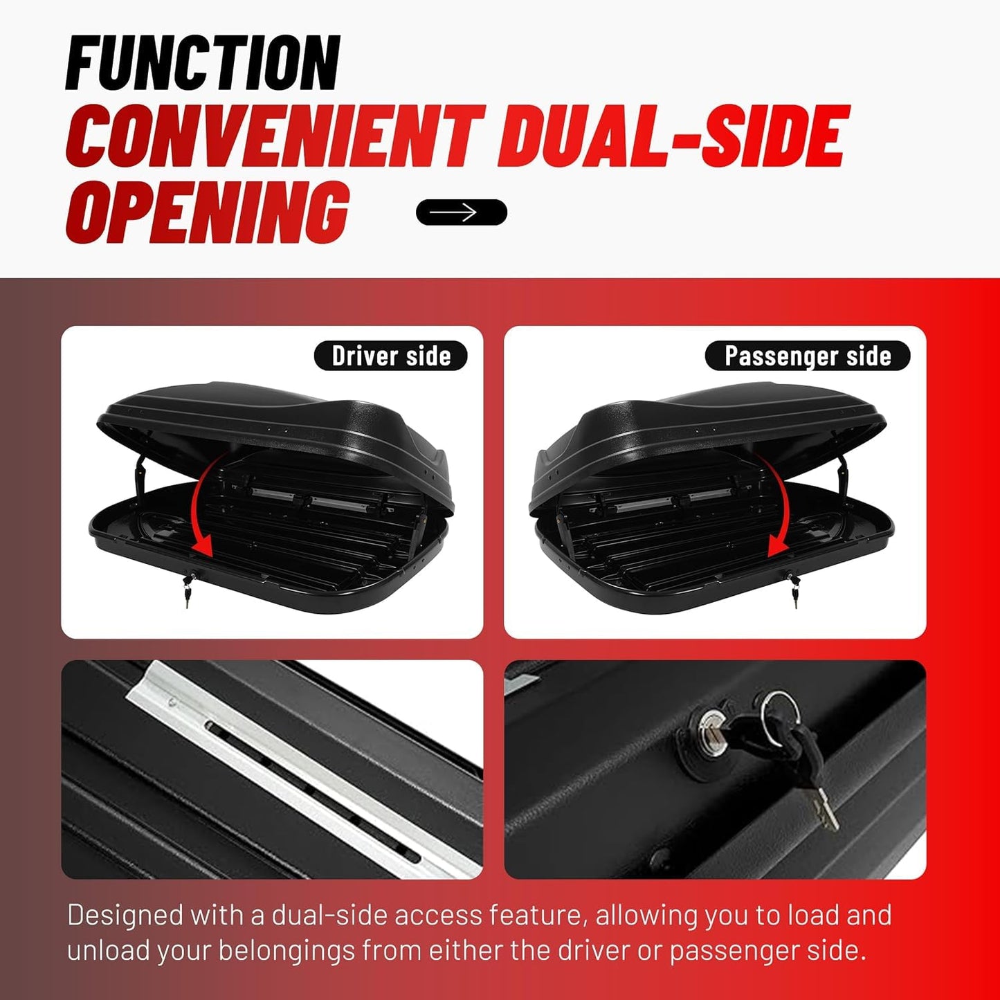 ALMULOO 15 Cubic Roof Cargo Box Lockable Dual-Side Opening Roof Top Carrier