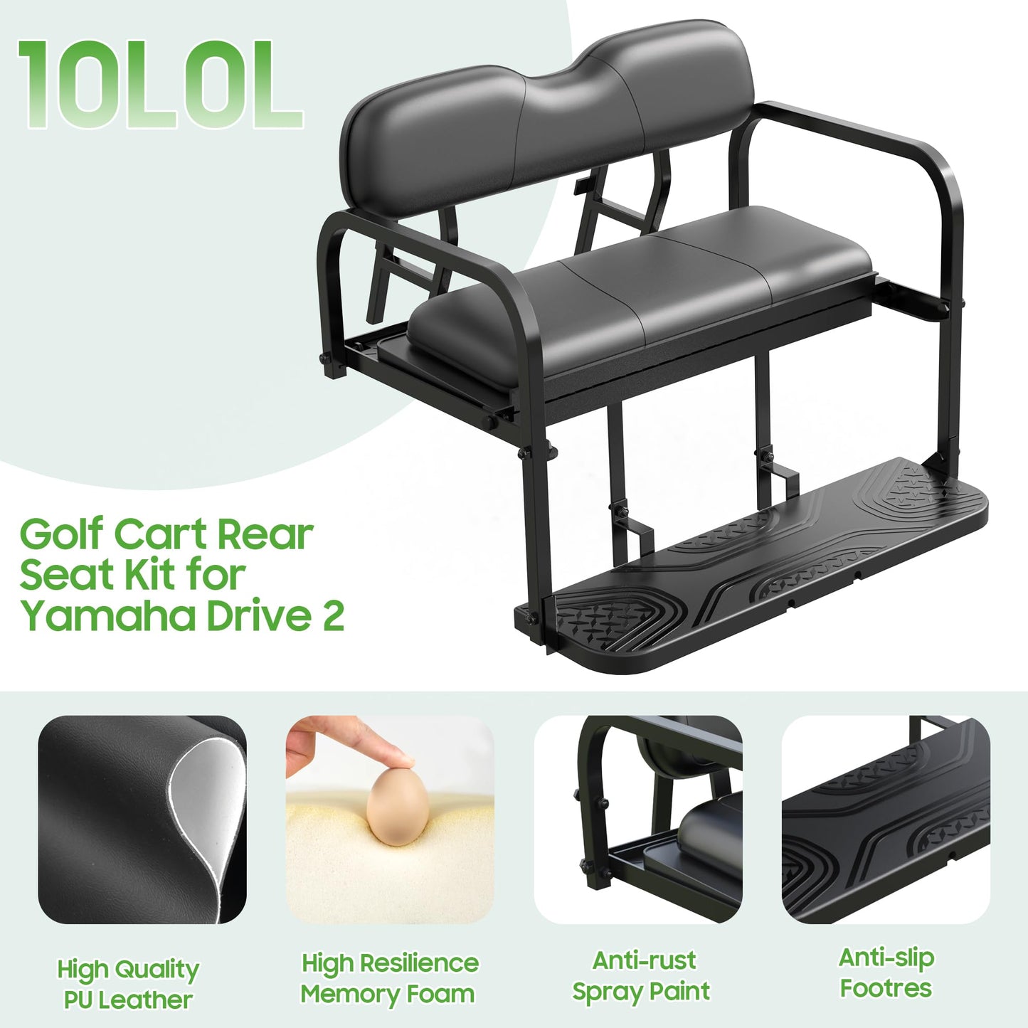 10L0L Rear Flip Folding Seat Kit for Yamaha Drive2 2017-Up Golf Cart, Steel Frame Rear Back Seat with Flip Cargo Deck Platform, Black