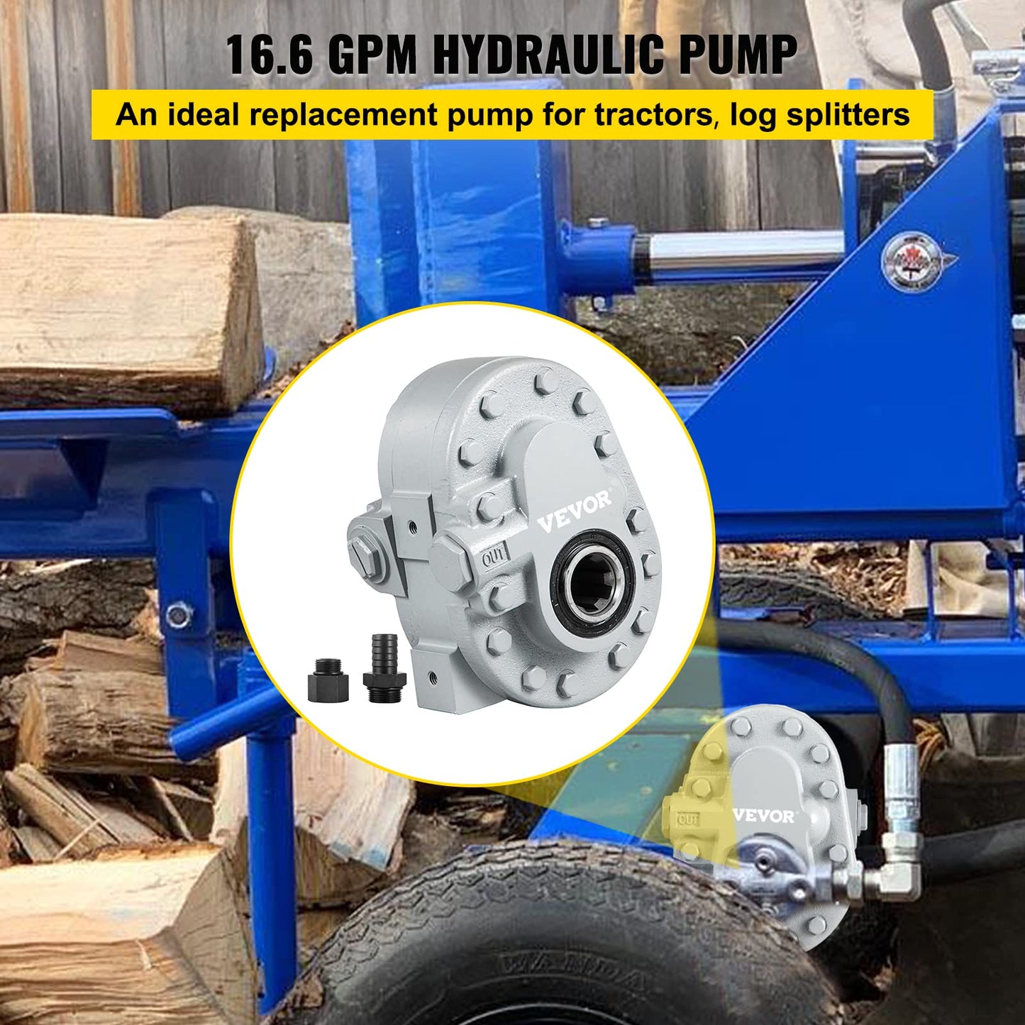 Bestauto Hydraulic Pump 16.6GPM Hydraulic Motor 540RPM Log Splitter 2500PSI Hydraulic Splitter SAE 12 Outlet Port Hydraulic Pump for Log Splitter for Truck Tailgate Lift,Scissor Lift, Dump Trailer