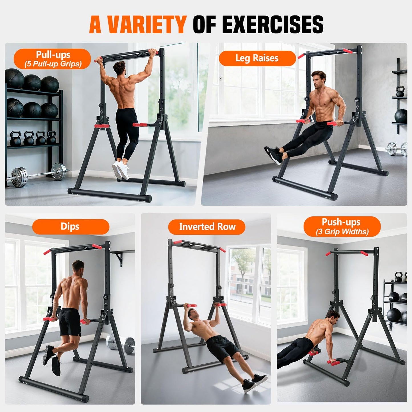 SERTT Foldable Power Tower Dip Station for Pull Ups, Dips & Push Ups, Upgraded Free Standing Pull Up Bar Station, Multi-function Workout Equipment for Home Gym Strength Training, Support 440LBS