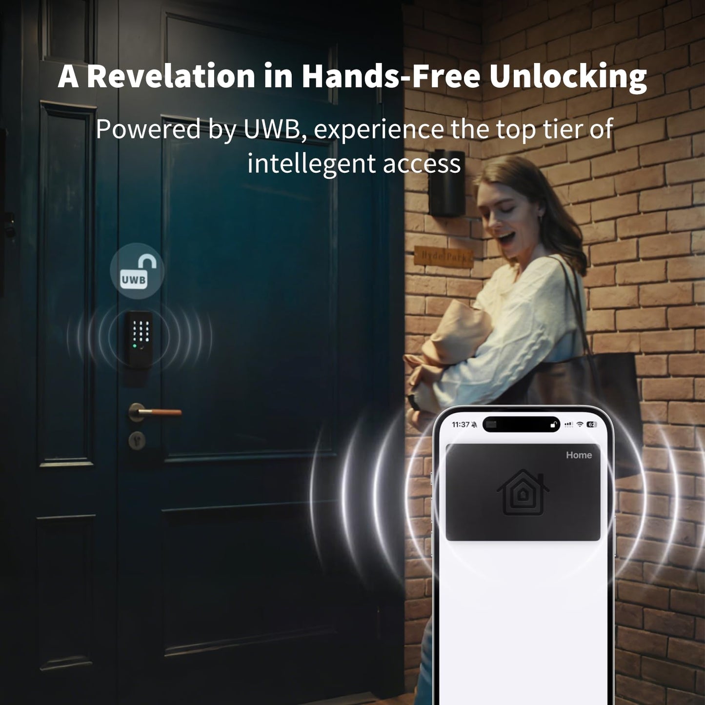 Aqara UWB Smart Lock U400, Matter Over Thread, Apple Home Key, Fingerprint Keyless Entry Deadbolt,Touchscreen Keypad, Rechargeable Battery, Supports HomeKit, Alexa, Google, Home Assistant, Black