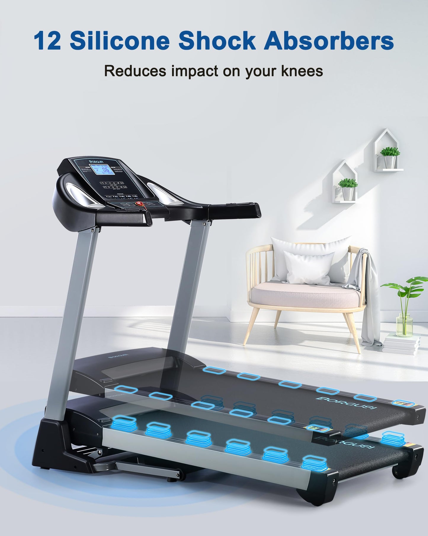 BORGUSI Treadmill with 15% Auto Incline - 350 LBS Capacity, 3.5HP Electric Folding Treadmill Up to 10MPH Speed, Running Machine with 20" Wide Tread Belt & LCD Display for Home Use
