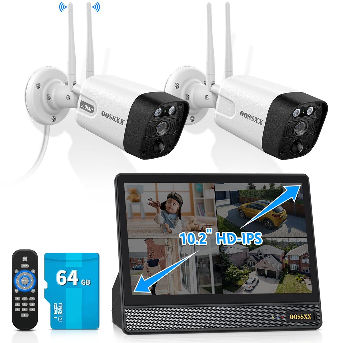 (2026 Update) Wireless WiFi Outdoor Security Camera System with Monitor, Built-in Screen NVR, Dual Antenna Cameras 55% Stronger Signal, 130° Wide Angle, 65ft Night Vision, 2-Way Audio, No Monthly Fee
