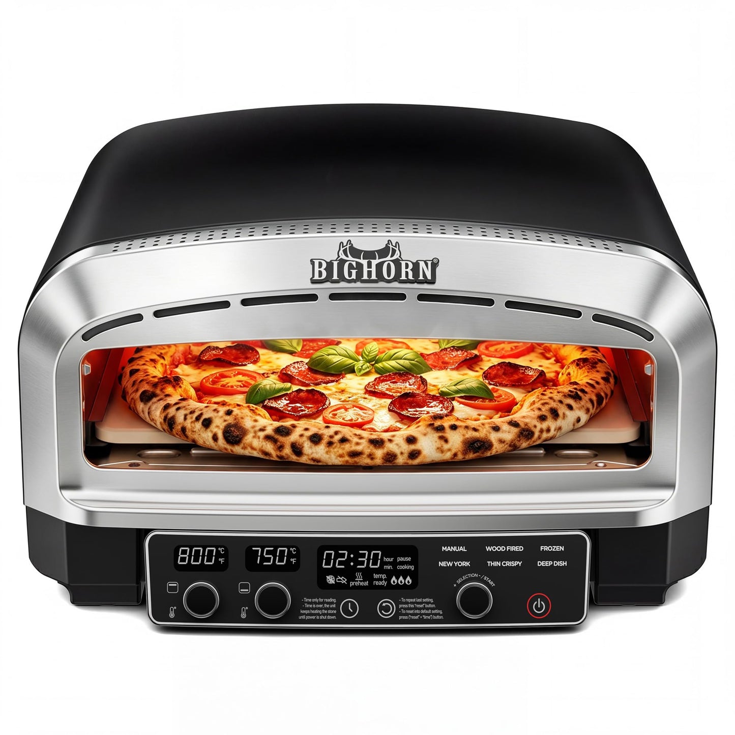 BIG HORN 14-Inch Indoor Pizza Oven, 850°F High-Heat Electric Countertop Pizza Oven for Restaurant-Style Artisan Pizza with Pizza Stone and Pizza Peel, PID Precision Temperature Control
