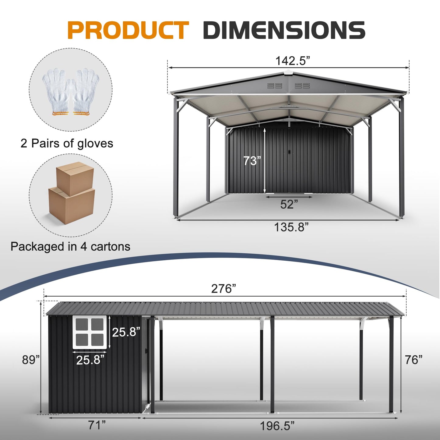 ZMAD 12'x23' Metal Carport Storage Shed 2-in-1, Heavy Duty Steel Garage with Sliding Door, UV Panel & Waterproof Sloped Roof, Reinforced Structure for Car Boat Tractor Farm(Style B)