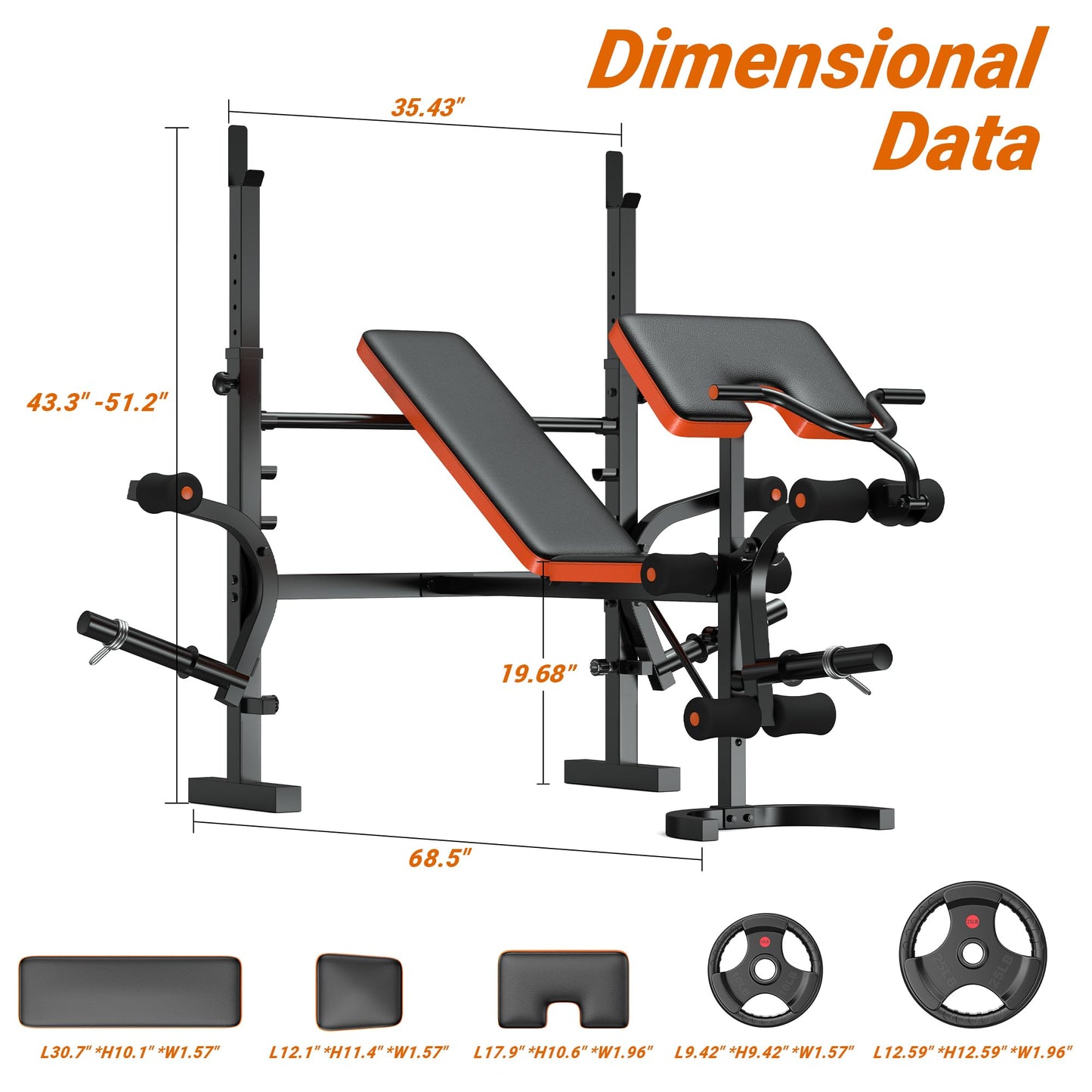 XDDIAS Weight Bench, 770LBS Bench Press Set with Leg Extension, 6 in 1 Olympic Weight Bench for Home Gym, Adjustable Workout Bench with Rack & Preacher Pad, Flat Incline Bench for Weight Lifting