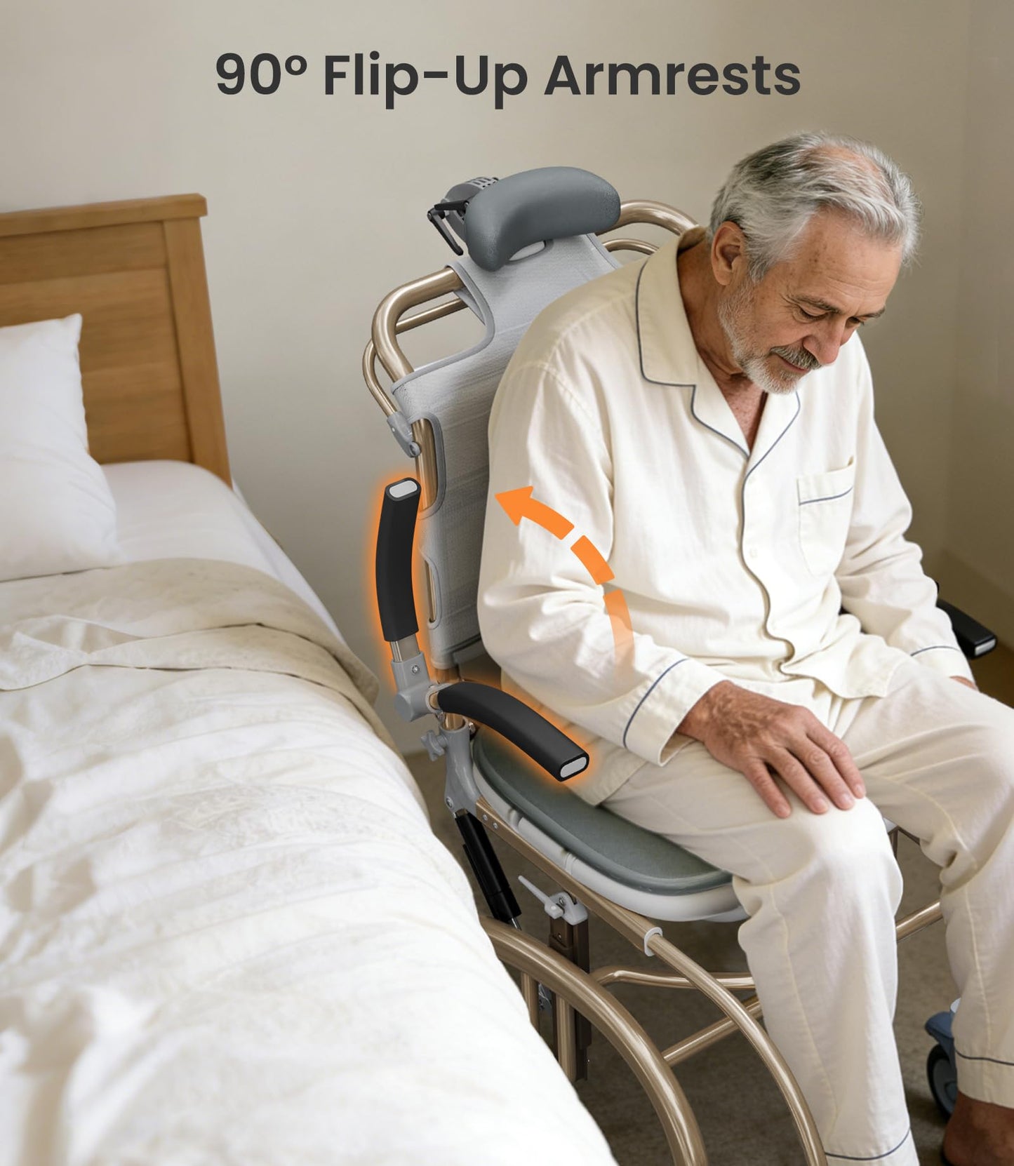 Vocic Reclining Shower Chair with Wheels for Elderly and Disabled, Height Adjustable Rolling Bath Chair with Drop Arms (300 lbs)