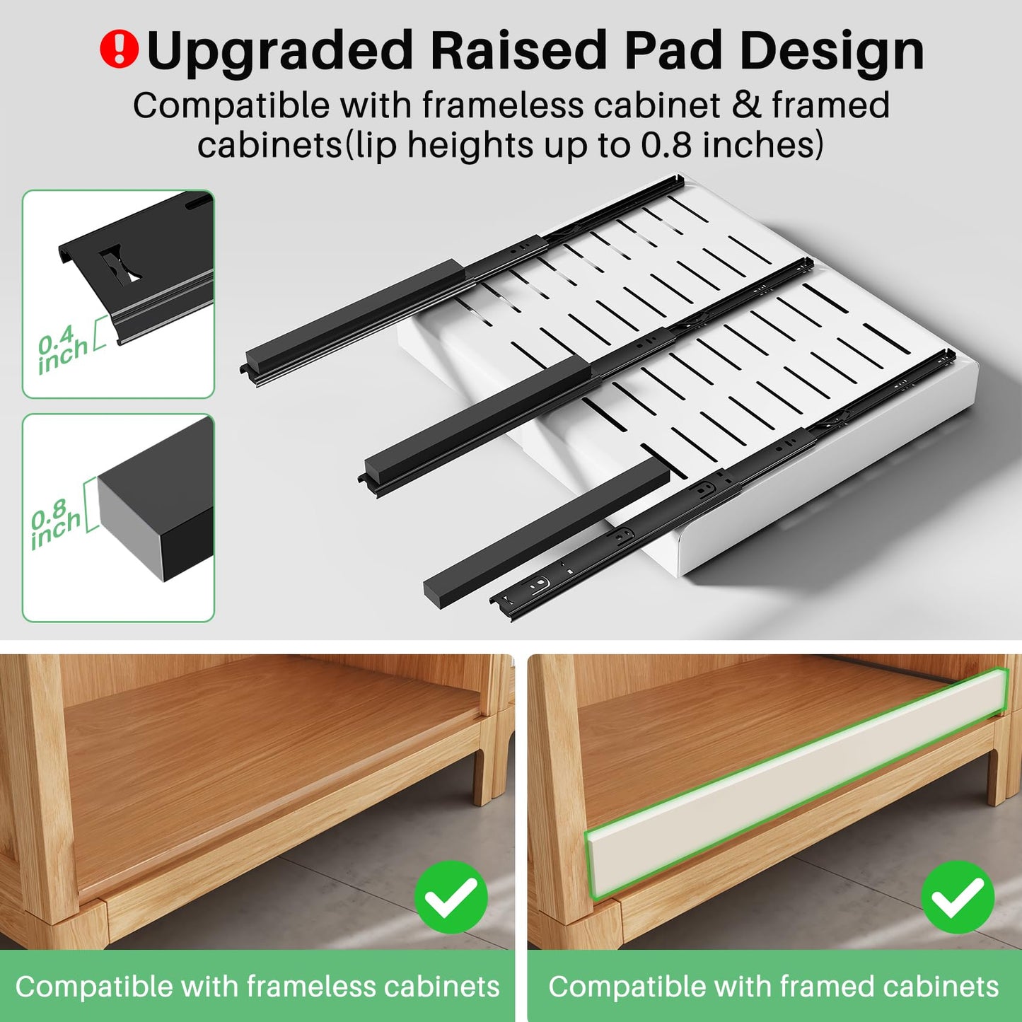 Pull out Cabinet Organizer, 6-pack, Expandable(12"-20") Heavy Duty Slide out Drawers Fixed with Adhesive Nano Film for Pots, Roll out Shelf Storage for Kitchen Base Cabinet Organization(3 Rails)