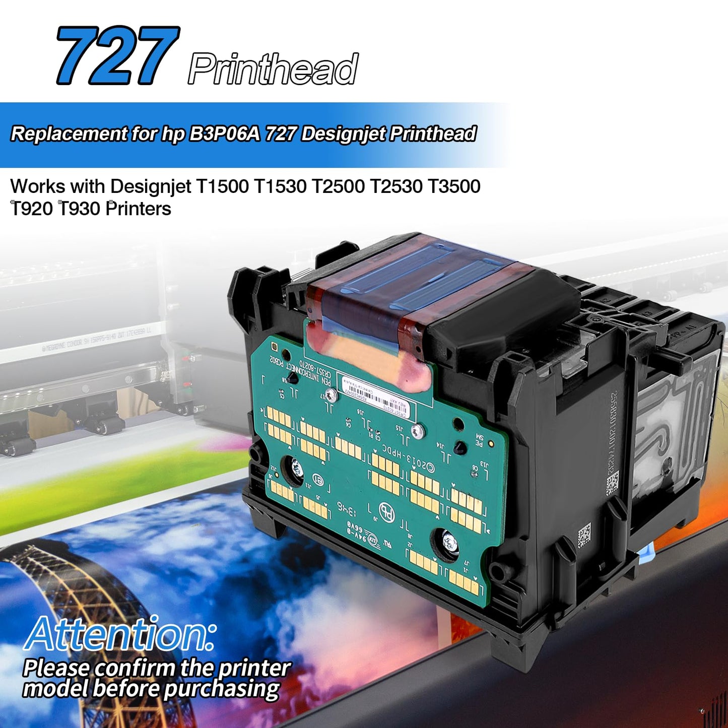 BZVQLO B3P06A 727 Designjet Printhead with Upgrade Chip, Replacement for hp 727 Printhead, Compatible with hp DesignJet Wide Format Printer T920 T930 T1500 T1530 T2500 T2530 T3500