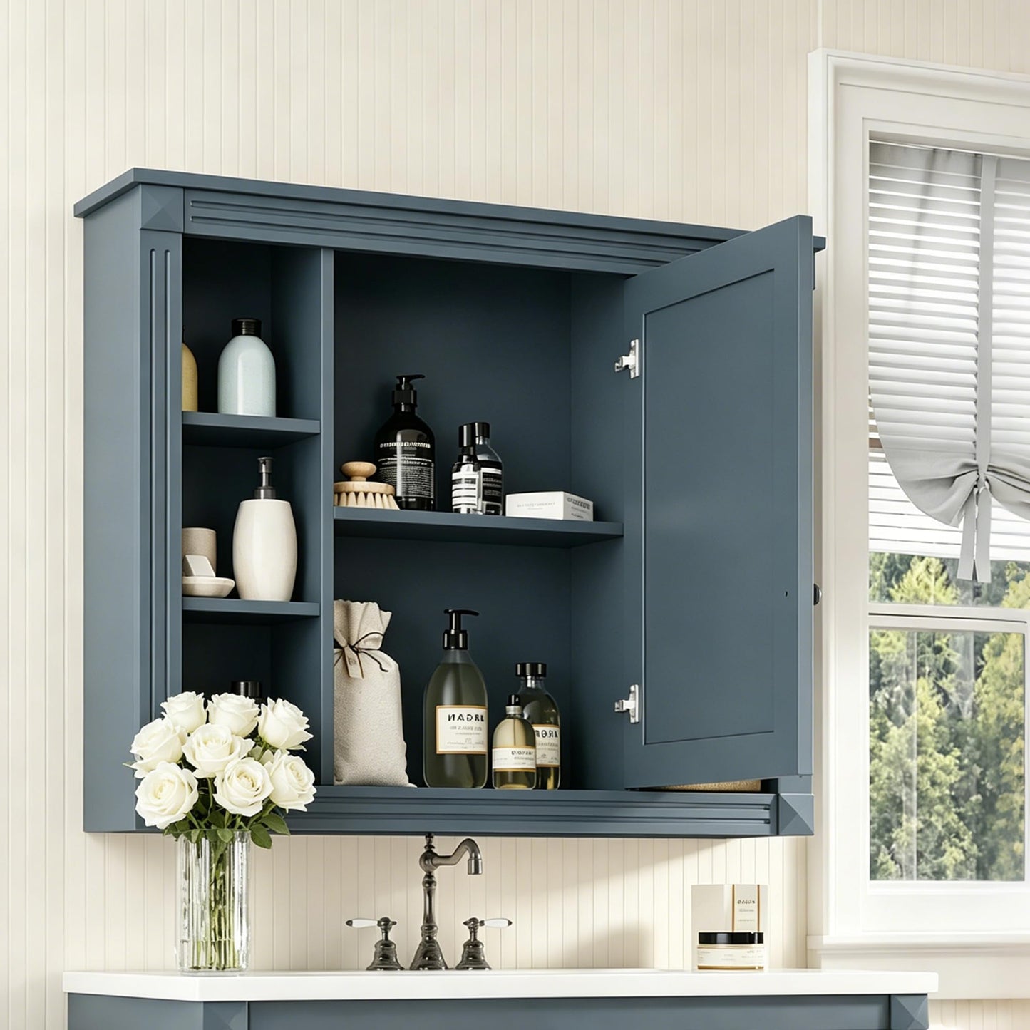 NBEETISM 35 Inch Medicine Cabinet with Mirror, Wall Mount Bathroom Storage Cabinet, Over Toilet Organizer with Adjustable and Open Shelves for Home Decor