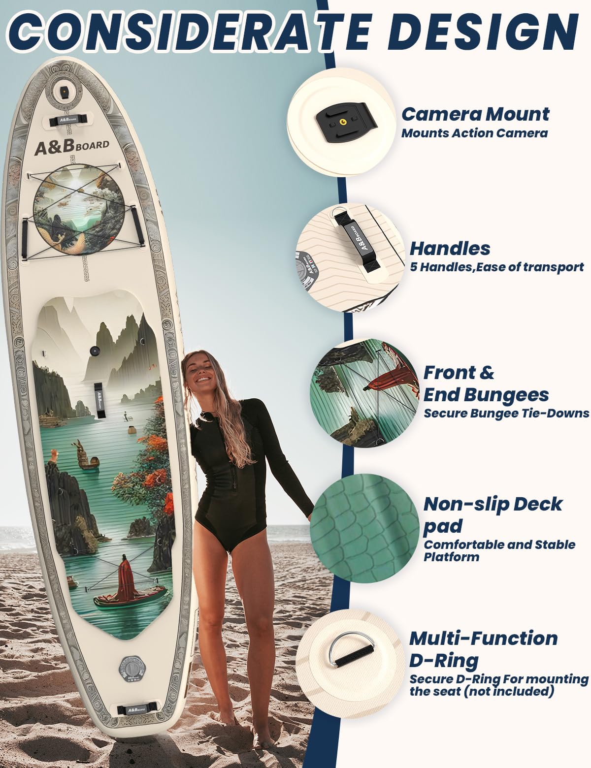 ABBOARD Inflatable Stand Up Paddle Board 11 Ft Extra Wide Fishing Paddleboard with Sup Accessories for Beginner Adults Youth